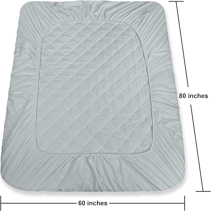 Utopia Bedding Quilted Fitted Mattress Pad, Queen Size, Elastic Fitted Mattress Topper Protector and Cover Stretches up to 16 Inches Deep, Machine Washable (Light Grey)