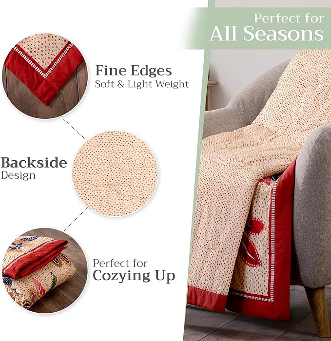 Maison d' Hermine Throw Blanket for Couch Lightweight Soft Warm Breathable Cotton Throw Blankets for Bed Girls Boys Women Men Gifts Sofa Travel Living Room Chair Bedding (50"x60", Kalahari)