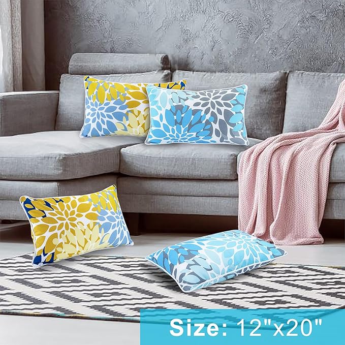 JMGBird 12×20 Inch Outdoor Lumbar Pillows Pack of 2 Colors Waterproof Throw Pillows with Insert Rectangular Decorative Garden Cushion for Home Furniture Patio Coach Sofa