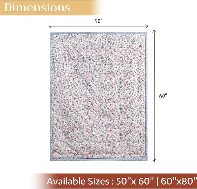 Maison d' Hermine Throw Blanket for Couch Lightweight Soft Warm Breathable Cotton Throw Blankets for Bed Girls Boys Women Men Gifts Sofa Travel Living Room Chair Bedding (50"x60", Nellore)