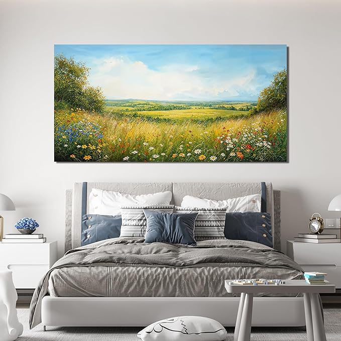 Canvas Wall Art Decor Modern Large Landscape Wall Art For Living Room Green Botanical Wall Art Green Floral Wall Decor Artwork for Walls Canvas Prints Art Work For Home Office Wall Decor 29" X 58"