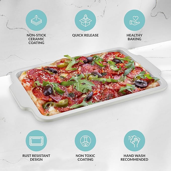 Boxiki Kitchen Nonstick Ceramic Jelly Roll Pan, 15 x 10 Inches - PTFE & PFOA Free Baking Pan Perfect for Every Kitchen - Multipurpose Cookie Sheet for Baking, Roasting, and More