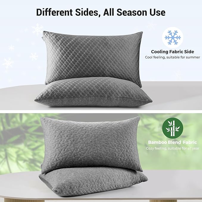 puredown King Size Pillows Set of 2, Shredded Memory Foam Pillows, Cooling Pillow King 2 Pack, Foam Pillow for Sleeping, Adjustable Firm Bed Pillow for Side, Back and Stomach Sleepers, Grey