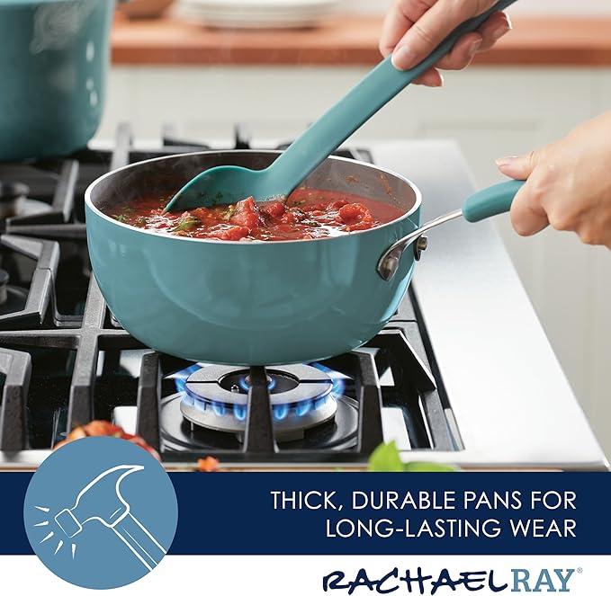 Rachael Ray Cook + Create Nonstick Saucier Pan/Saucepan, 3 Quart, Agave Blue