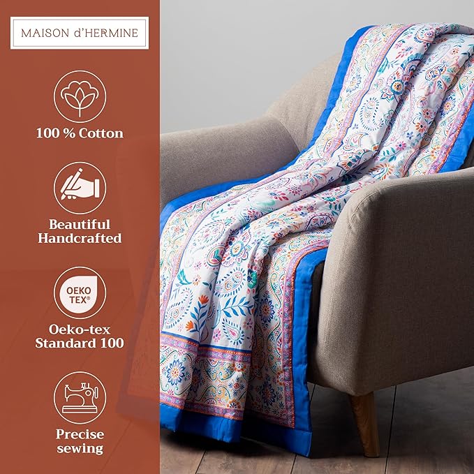 Maison d' Hermine Throw Blanket for Couch Lightweight Soft Warm Breathable Cotton Throw Blankets for Bed Girls Boys Women Men Gifts Sofa Travel Living Room Chair Bedding (50"x60", Indian Floral)