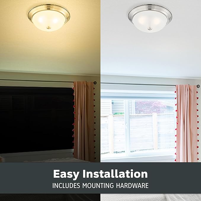 DESIGNERS FOUNTAIN Reedley 2-Lights Flush Mount Ceiling Light, 11 Inch Lighting Fixture for Kitchen, Bedroom, Bathroom, and Hallway, Satin Platinum with Etched Glass, 1257S-SP-W