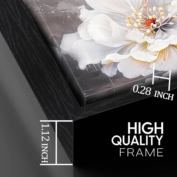White Flower Painting Wall Decor for Living Room - Modern Framed Wall Art Bedroom - Home Decor for Women Ready to Hang Size 24" x 48"