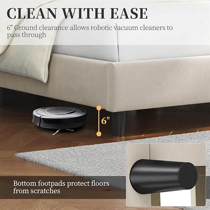 Yaheetech Queen Bed Frame Upholstered Platform Bed with Wing Side/Wooden Slat Support/Tufted Headboard with Wing Side/Mattress Foundation/No Box Spring Needed,Beige Queen Bed