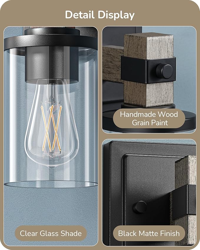 EDISHINE Wall Sconces Set of 2, Farmhouse Vanity Lights for Bathroom, 1-Light Wall Light Fixtures, Industrial Wall Mount Lighting Lamps with Clear Glass Shade for Bedroom Living Room Mirror Hallway