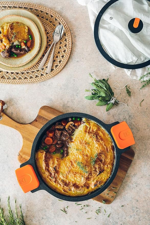 BRA COOKWARE Efficient Pro 12 Piece Cookware Set | Cast Aluminum Kitchenware Set | 2 Pots, 1 Sauté Pan, 3 Frying Pans, 1 Saucepan, 1 Grill, 4 Lids | Non-Stick | All Stovetops Compatible | PFOA Free