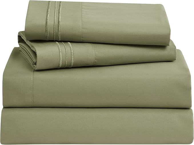 Clara Clark Full XL Bed Sheet Set - Wrinkle, Fade, Stain Resistant, Deep Pocket Sheets - Luxury Soft Bedding Sheets & Pillowcases, Full XL Sage Green