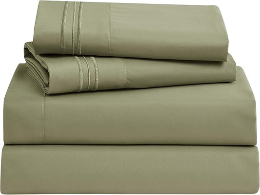 Clara Clark Full XL Bed Sheet Set - Wrinkle, Fade, Stain Resistant, Deep Pocket Sheets - Luxury Soft Bedding Sheets & Pillowcases, Full XL Sage Green