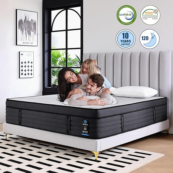 Suiforlun 15" Full Mattress, Gel & Bamboo Charcoal Infused Memory Foam, Medium Euro Top Hybrid Pocket Spring Mattress for Restful Sleep, Enhanced Pressure Relief and Edge Support, 120 Nights Trial