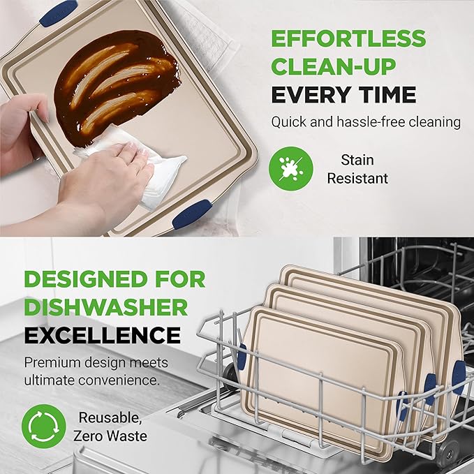 NutriChef 3-Piece Nonstick Bakeware Set - Premium Carbon Steel Oven Baking Trays w/Blue Silicone Handles - Small, Medium & Large Cookie Sheet Pans - PFOS, PFOA, PTFE-Free, Easy to Clean