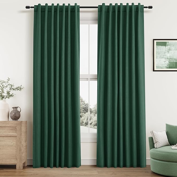 Guken Green Blackout Curtains 84 Inch Length 2 Panels Set for Christmas Decor Living Room Back Tab Thermal Insulated 100% Black Out Linen Drapes Room Darkening Window Curtains 52 Inches Width