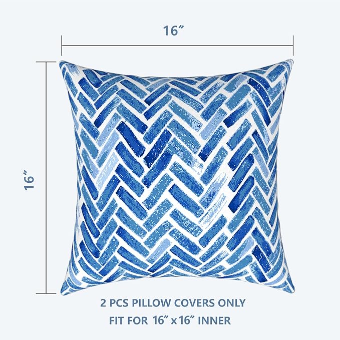 LVTXIII Outdoor Throw Pillow Covers 16 x 16 Inch, Covers ONLY Modern Cute Pattern Decorative Square Toss Pillow Case Pack of 2 for Home Patio Garden Sofa Bed Furniture, Blue Bricks