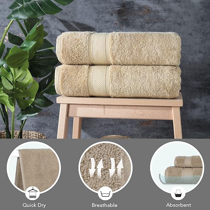 NOVA Luxury Linen - Hotel Quality Turkish Towel Set for Bathroom (2 Pcs Bath Towel Set, Warmsand Beige)