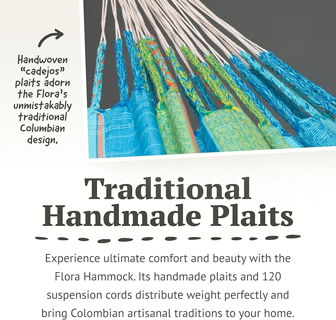 LA SIESTA Flora Classic Cotton Hammock and CasaMount - Indoor/Outdoor Extra Large 2 Person Double Hammock - King, Curacao