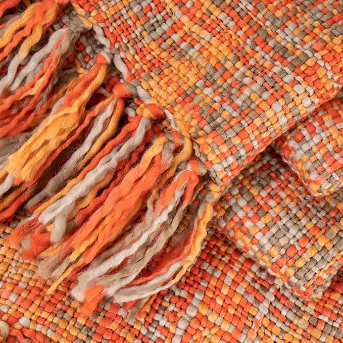 BATTILO HOME Rust Orange Throw Blanket for Couch, Bed, Boho Colorful Throw Blanket with Tassels, Halloween Decor, Fall Throw Blankets for Home Decor, 50"x60"