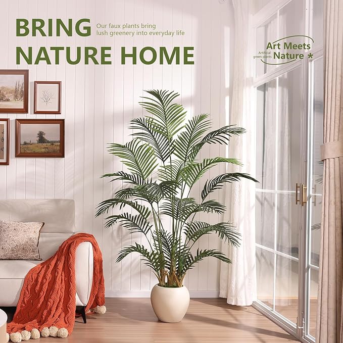Artificial Palm Tree Plant - 6FT Tall Fake Tree with Realistic Look & UV Protection - Large Indoor Outdoor Faux Floor Plant for Home Office Decor