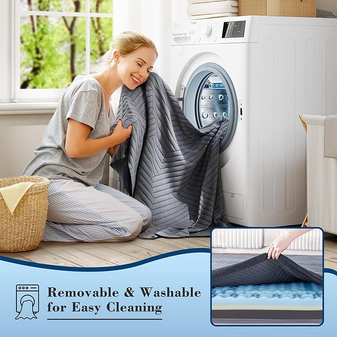 EnHomee Memory Foam Mattress Topper,4 Inch King Mattress Topper Pressure Relief with Cooling Gel and Removable & Washable Embossed Cover, CertiPUR-US & Oeko-TEX Certified, Grey, King