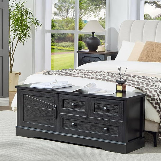 LIDYUK 3 Drawer Black Dresser for Bedroom Farmhouse Dresser Chest of Drawers, 48" End of Bed Storage Bench Wide Chest of Drawers for Bedroom, Living Room