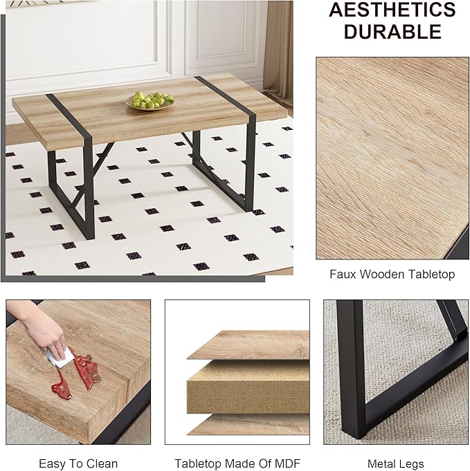 Dining Table Chairs Set for 6, Modern Rectangular Dining Room Table Set PU Leather Upholstered Dining Chairs 71" Dinner Table Set for Kitchen (White, 71 Inch Brown Table+6 Chairs)