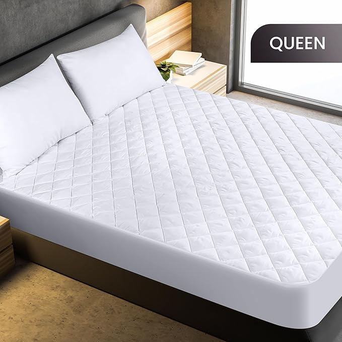 Utopia Bedding Quilted Fitted Mattress Pad, Queen Size, Elastic Fitted Mattress Topper Protector and Cover Stretches up to 16 Inches Deep, Machine Washable (White, Pack of 10)