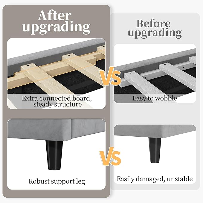 Yaheetech Twin Bed Frame Upholstered Platform Bed with Wing Side/Wooden Slat Support/Tufted Headboard with Wing Side/Mattress Foundation/No Box Spring Needed,Light Gray Twin Bed