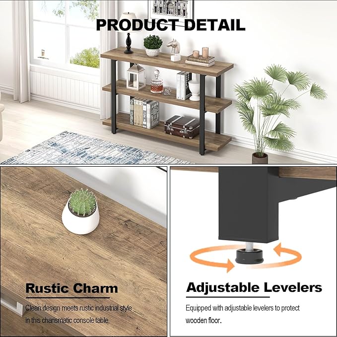 FOLUBAN Console Tables for Entryway, Modern Sofa Table with Storage Shelves for Living Room, Hallway, Entrance, or Behind Couch, Rustic Oak, 47 Inch