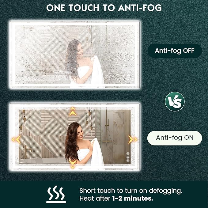 LED Mirror for Bathroom 36"x 72" with Frontlit and Backlit, Anti-Fog Mirror with Lights, Stepless 3 Colors Temperature & Dimmable Bathroom Mirror, Memory Tempered Glass Mirror for Bathroom