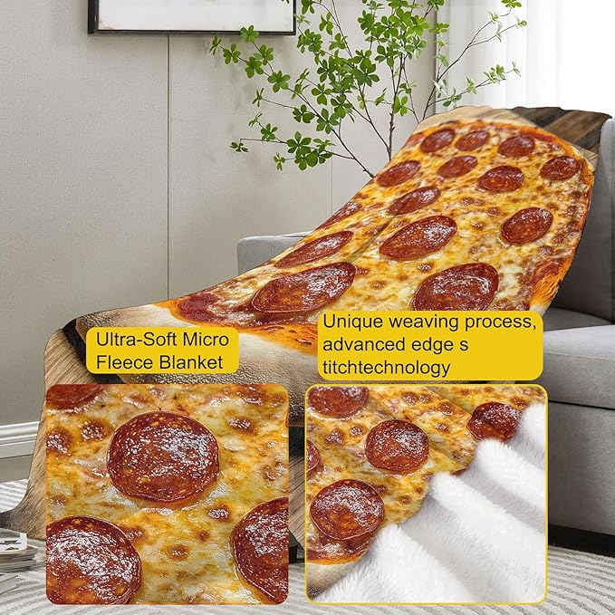 Pepperoni Pizza Flannel Blanket, Pizza Gifts, Pizza-Themed Blanket for Women, Soft Lightweight Throw Blankets for Bed Home Travel Decor 60" x 80"