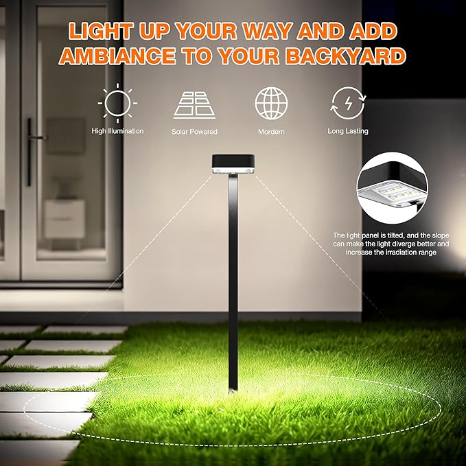 Solar Pathway Lights Outdoor,6 Pack Bright Modern Solar Lights Waterproof with 2 Modes(Cold/Warm White) for Walkway,Yard,Driveway,Garden,Patio