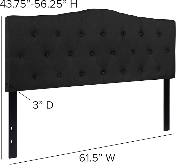 EMMA + OLIVER Tufted Upholstered Queen Size Headboard in Black Fabric