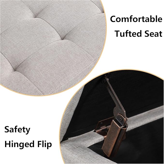 Storage Ottoman Bench with 2.56-inch Thick Seat, 31.5 inch Nesting Ottoman Set of 2, Hinged Flip Top Bench with Storage for Living Room, Bedroom, Beige