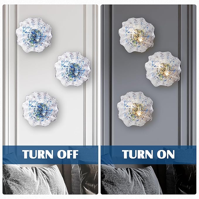 Hand Blown Glass Plate Wall Decor, Modern Unique Glass Wall Art, Lotus Leaf Wall Plate Shape Wall Sconce with Transparent and Easy to Clean for Staircase, Living Room, Kitchen, Hallway (Blue-2)