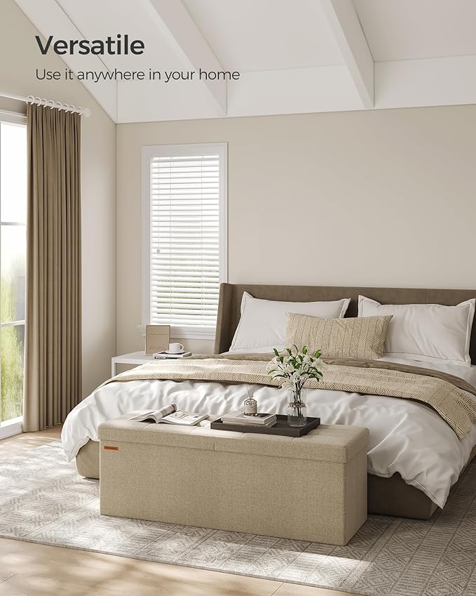 SONGMICS Mazie Collection - 43 Inches Storage Ottoman, Foldable Storage Bench with Flipping Lid, 660 lb Load Capacity, for Entryway, Living Room, Bedroom, Camel Brown ULSF076K01