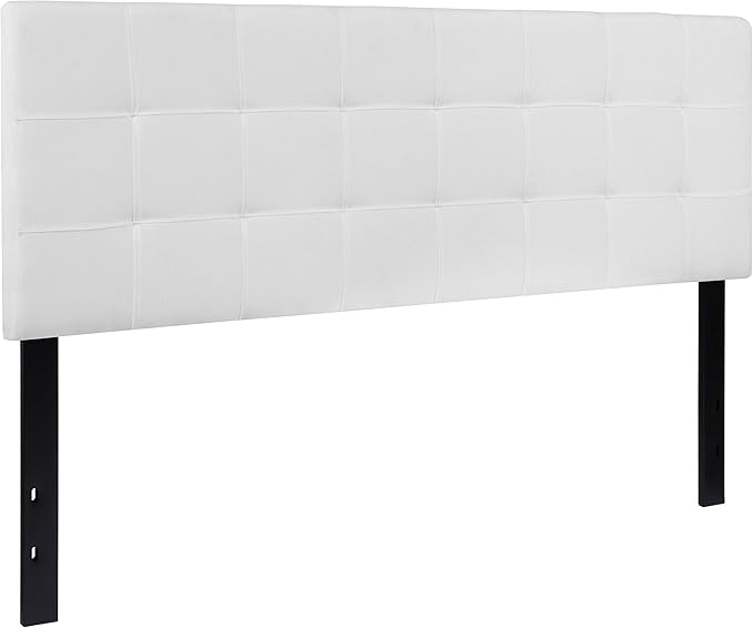 EMMA + OLIVER Quilted Tufted Upholstered Queen Size Headboard in White Fabric