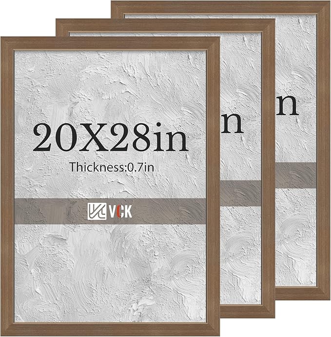 VCK 20x28 Brown Poster Frames 3 Pack, High-End Wood Wide Border Picture Frame,Multi-Directional Display Family Photos, Office Prints, Studio/Gallery/Home Artwork