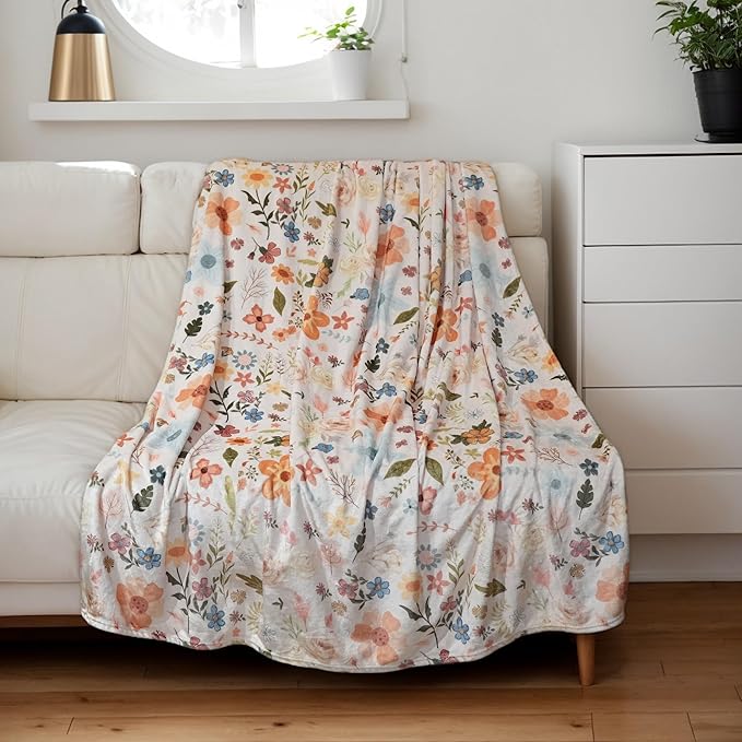 Floral Fluffy Cozy Blanket for Bed-Boho Super Soft Throw Blanket for Couch-Floral Birthday Gift for Women Queen Size 40×50 inches