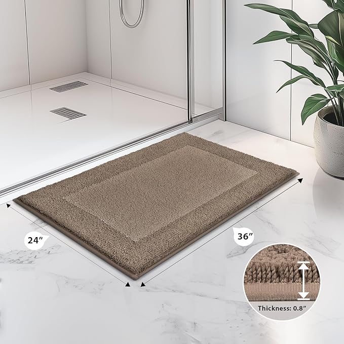 Bathroom Rugs 24" x 36", Non-Slip Extra Soft Absorbent Bath Rugs, Machine Washable Quick Dry Bath Mats for Bathroom Floor, Shower, Bathtub and Sink, Grayish Brown & Coffee