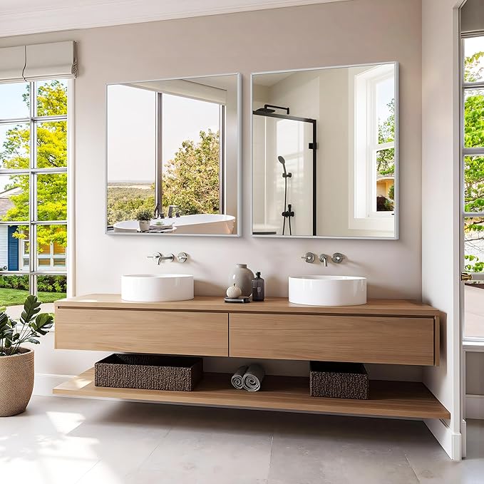 KOCUUY Silver Framed Mirror, 30"x36" Rectangle Bathroom Mirror for Wall, HD Tempered Glass, Anti-Rust Frame, Modern Design for Bathroom, Bedroom, Living Room, Entryway
