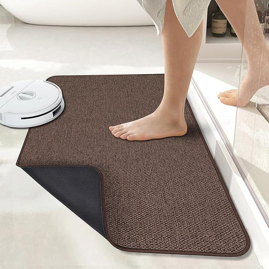 Bath Mat,Ultra Thin Bathroom Rugs,Rubber Bath Mats for Bathroom,No Slip Bath Rugs,Quick Dry,Machine Washable,Low Pile,Absorbent,Shower Outside,Sink,Home Decor Accessories.Brown,1'8"x2'8"(20x32inch)