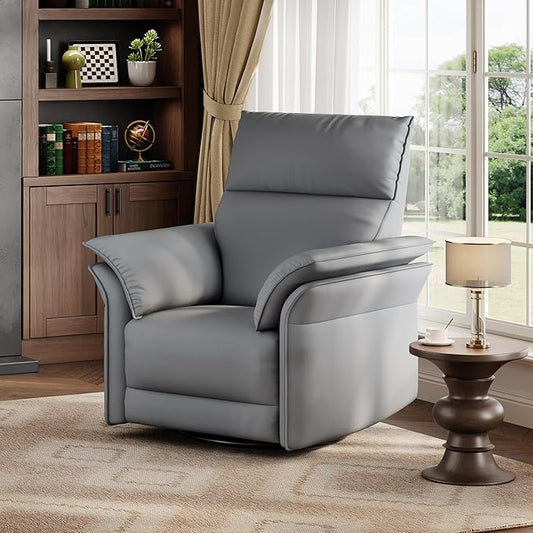 GarveeHome Power Recliner Chair Swivel Glider Upholstered Faux Leather Nursery Rocker Reclining Sofa Chair with Charging Port, Curved Armrests & Padded Backrest (Gray)
