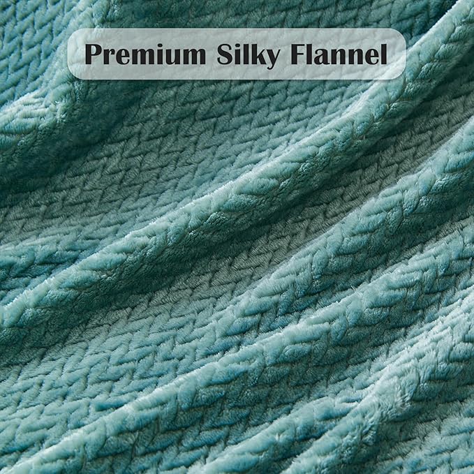 NEWCOSPLAY Super Soft Throw Blanket Light Teal Premium Silky Flannel Fleece Leaves Pattern Lightweight Bed Blanket All Season Use (Light Teal, Throw(50"x60"))