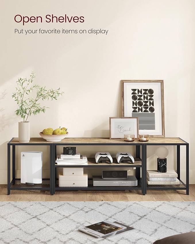 VASAGLE Modern TV Stand for TVs up to 75 Inches, 3-Tier Entertainment Center, Industrial TV Console Table with Open Storage Shelves, for Living Room, Bedroom, Turquoise Brown and Black ULTV098B60