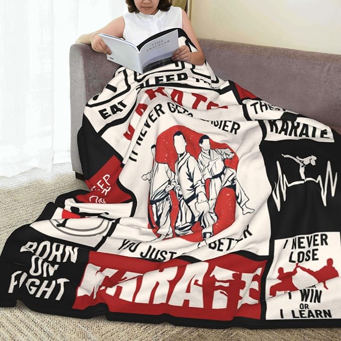 Karate Blanket Black Belt Throw Blanket Soft Fleece Flannel Martial Bedding Karate Kid Gifts for Men Boys Women Girls Lovers Adults Stuff Plush for Couch Sofa Bed Room Decor 60"X80"