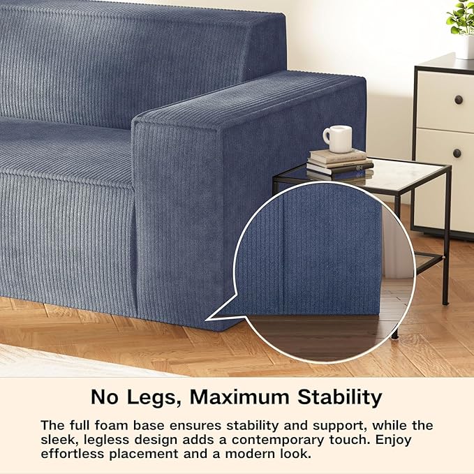 Sofa-in-a-Box, Memory Foam 2 Seater Sofa Couch, No Installation & Easy to Move, Modern Living Room Sofa Couch with Corduroy Fabric,Small Love Seat Sofa for Bedroom Apartment Home Office,Grey