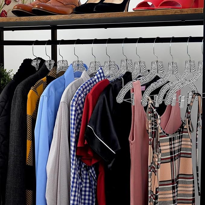 Clothes Hangers with Clips Plastic Set of 12 Pack Heavy Duty Hangers Dresses, T-Shirts Shirt Suit Hangers for Closet Organization Crystal Clear Hanger Pants Skirt Hanger Women and Men