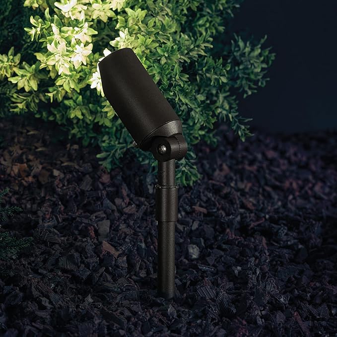 Kichler 6" Mini Outdoor Accent Light in Textured Architectural Bronze, 12V LED Adjustable Spotlight, (6" L x 2.5" H), 15384AZT,Brown